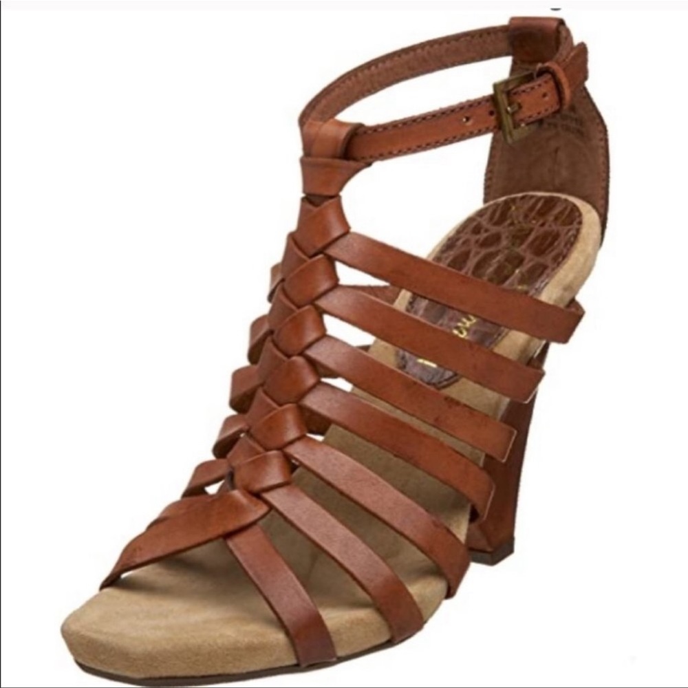 Sam Edelman Saville Brown Leather Strappy Block Heel Sandals Size 5.5